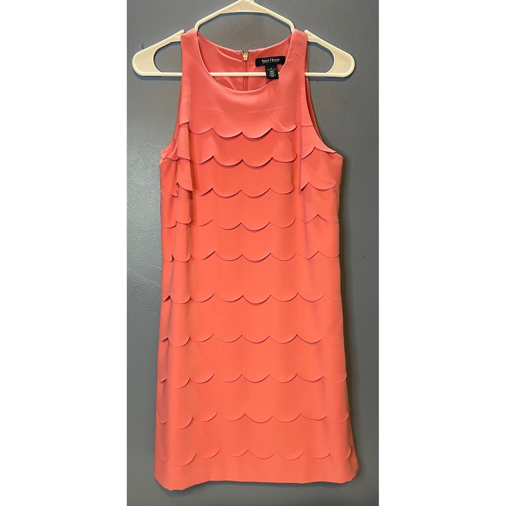 White House Black Market Scalloped Midi Dress Size 2 Pink Layered Tiered Y2K